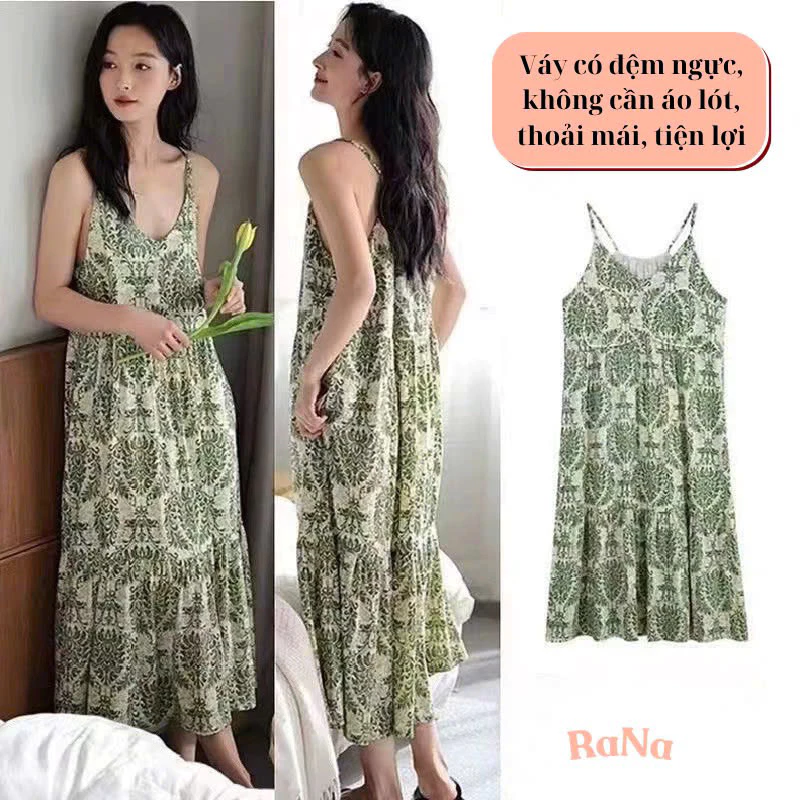 Váy ngủ hở lưng có đệm ngực kiểu dáng sexy RaNa váy ngủ mỏng mát nhẹ có sẵn mút ngực tiện lợi cho nữ mặc mùa hè