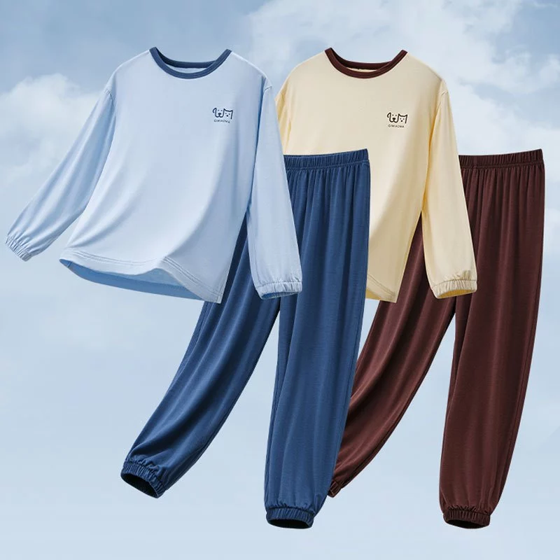 (15-55kg) Bộ Đồ Ngủ Dài Tay Chất Thun Lạnh Mỏng Mát cho bé Trai và bé Gái Nằm Máy Lạnh, Điều Hòa