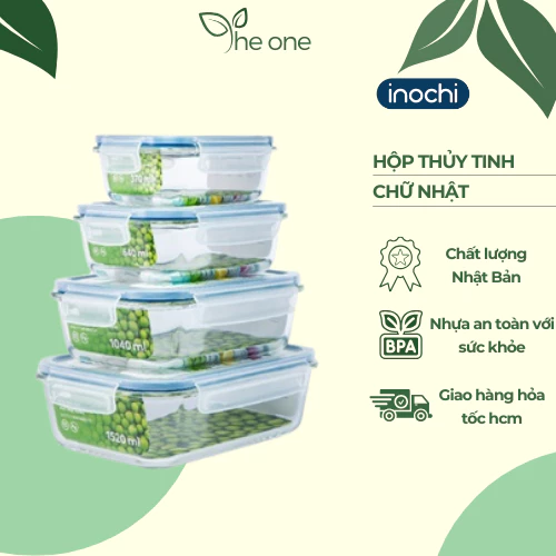 Hộp thủy tinh inochi. Thiết kế nút thoát nhiệt tiện dụng, chịu nhiệt tốt, sử dụng được lò vi sóng