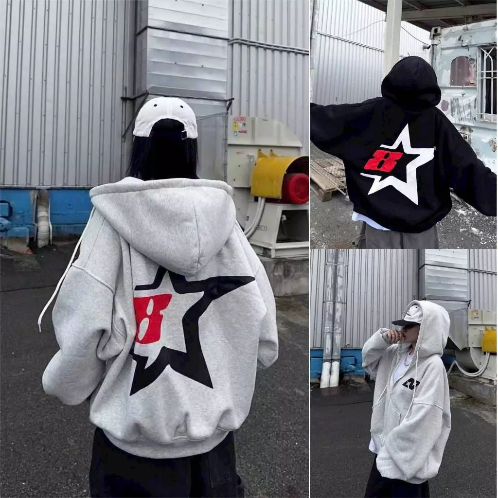 ÁO HOODIE - ÁO KHOÁC NỈ NGOẠI Dây full zip (Ảnh Thật) HOOIDE MỚI in 8 ngôi sao nổi chất dày dặn nón 2 lớp