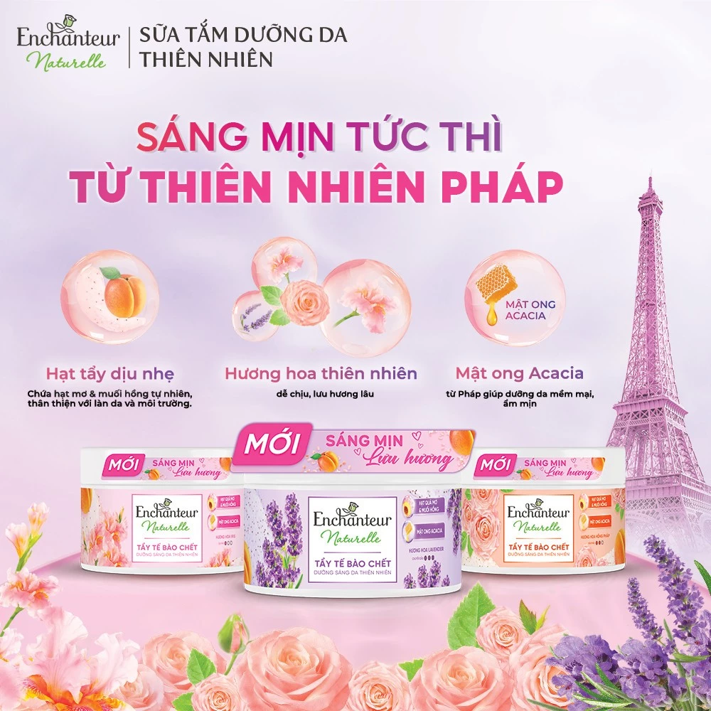 [KOL x Enchanteur] COMBO 2 Tẩy tế bào chết sáng da Enchanteur Naturelle 250g tặng 1 túi 200g hoặc 2 chai 100g