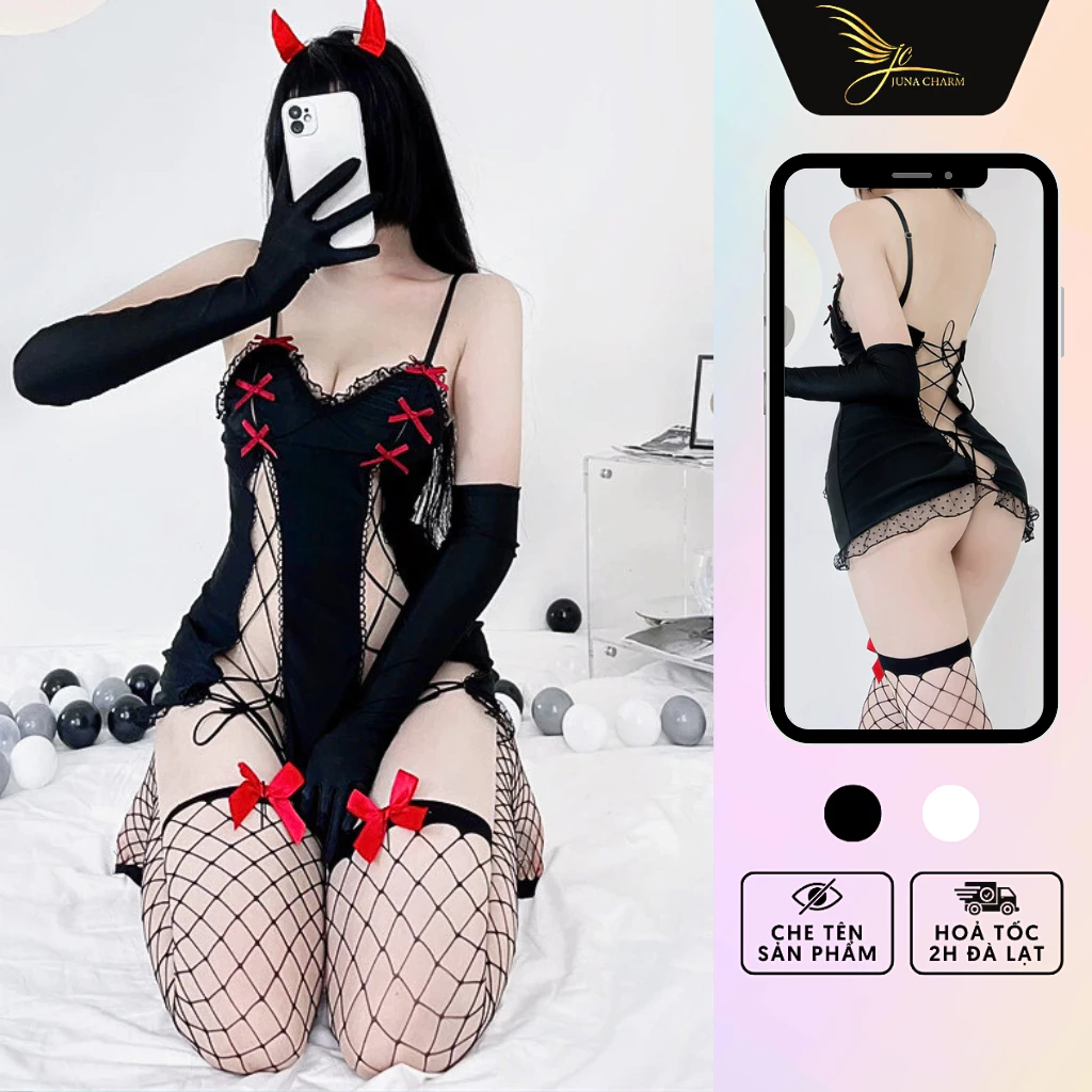 Cosplay Ác Quỷ Bộ Váy Ngủ Hóa Trang Freesize Sexy JUNA Dành Cho Nữ Thời Trang Đồ Ngủ Chất Liệu Thun Lạnh Cao Cấp Màu Đen