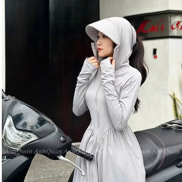 Áo Khoác Chống Nắng Toàn Thân 2 Lớp Dáng Váy Chất Liệu Thun Mềm Mịn Mát,Tôn Dáng,Chống Tia UV-AO2L