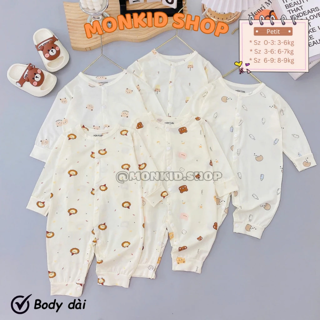 [Body dài] Combo 3 - Combo 5 Body dài tay, chất PETIT siêu mềm, mát cho bé sơ sinh size 0-9 tháng