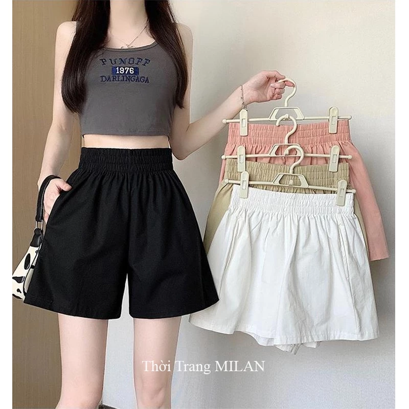 Quần Short Đi Biển Nữ Vải Gió Cạp Chun Có Túi M861 Dáng Quần Đùi Nữ Mặc Mùa Hè Màu Đen Hồng Trắng Ở Nhà Thể Thao Gym