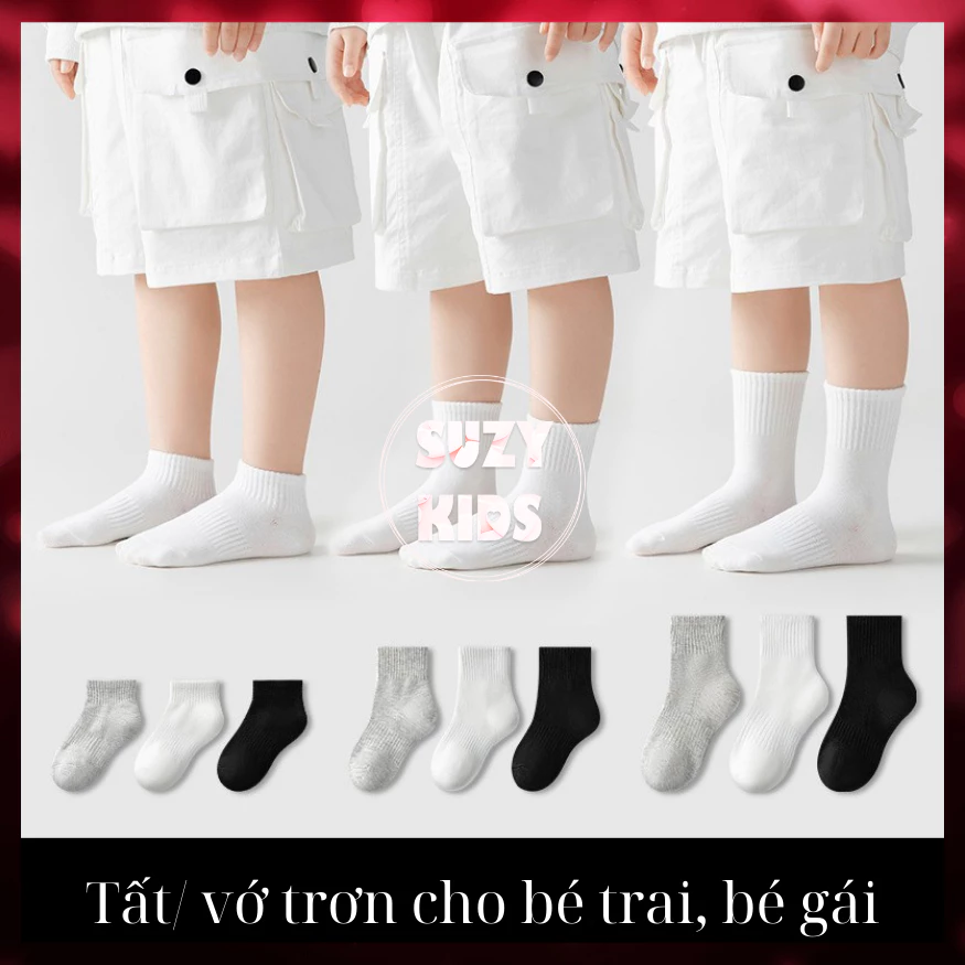 Tất Trơn Cho Bé Trai Bé Gái, Vớ Cổ Ngắn Cổ Cao Cho Trẻ Em Mang Giày Thể Thao V50 (Đen, Trắng, Xám)