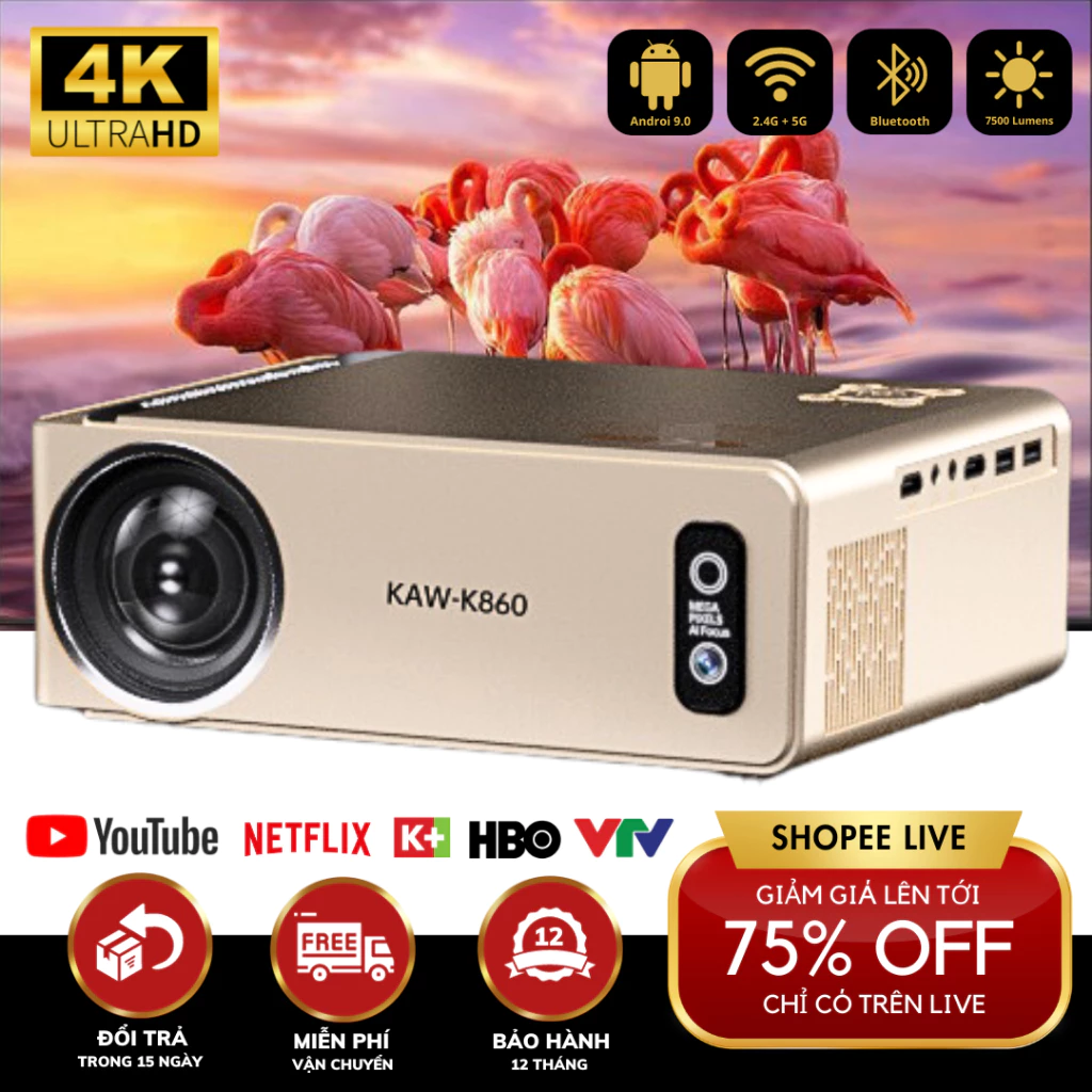 Máy Chiếu Cao Cấp KAW K860, Hệ Điều Hành Androi, Bảo Hành 12 tháng