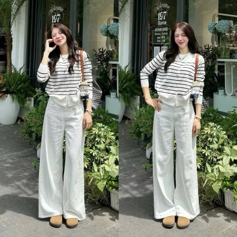 Quần Bò Jeans Nữ Ống Rộng, Quần Bò Denim Suông Ống Rộng Trơn Màu Trắng Ống To Rộng Cạp Cao Siêu Hách Dáng Cực Đỉnh
