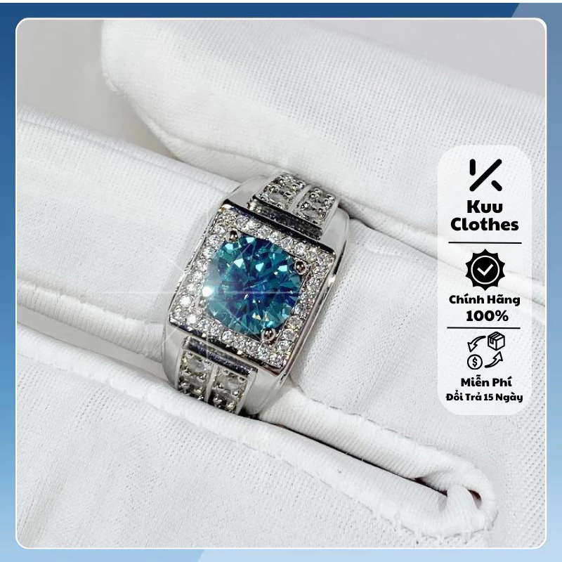Nhẫn nam đính đá xanh chất liệu titan không gỉ thiết kế thời trang Kuu Clothes tự điều chỉnh - Nhẫn Đính Đá Xanh
