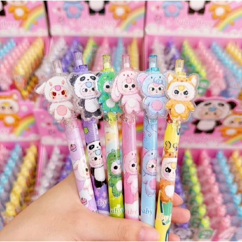 Combo💝 6 Bút Gắn Charm BabyThree Bút Gel Bấm Mực Xanh