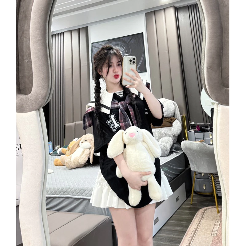 Áo Thun Nữ Thuỷ Thủ Phối Caravat Kèm Gấu Siêu Xinh, Áo Phông Nữ Chất Liệu Cotton Cao Cấp Kiểu Dáng Bánh Bèo Hot 2025