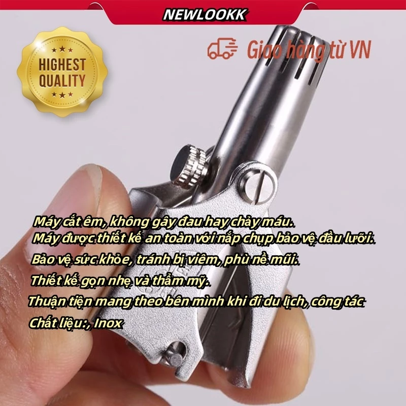 Dụng cụ cắt tỉa lông mũi bằng thép không gỉ lưỡi sắc bén hộp cao cấp, máy cắt lông mũi an toàn tiện lợi kèm cọ vệ sinh