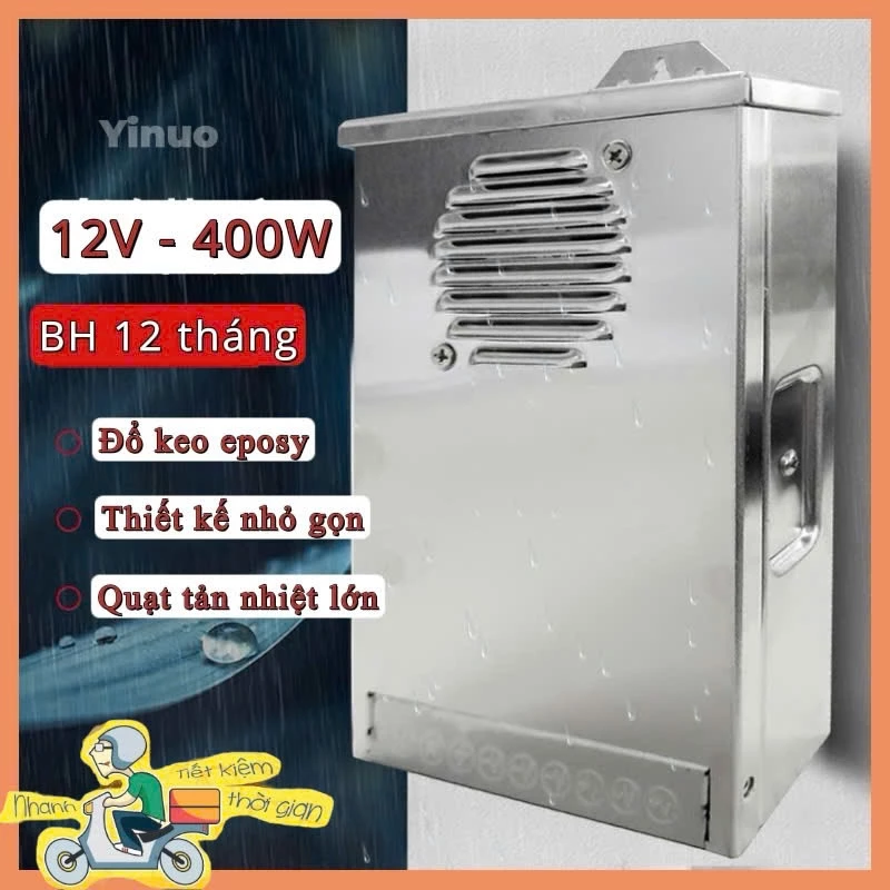 [BH 12 THÁNG] Nguồn ngoài trời 12v 33a, nguồn led 400w đổ keo chống nước chống mối mọt siêu bền