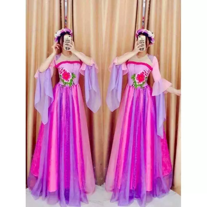 TRANG PHỤC BIỂU DIỄN VĂN NGHỆ THIẾT KẾ CỔ TRÒN TAY THẢ HOẠ TIẾT HOA SEN ĐÍNH ĐÁ MAY SẴN MẶC ĐỒNG PHỤC MÚA HÁT ĐỘI NHÓM