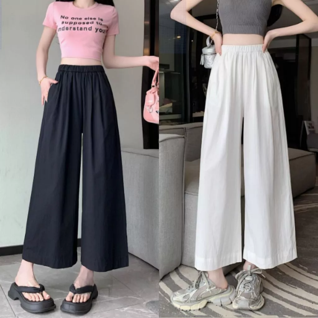 Quần Suông Bigsize Nữ Ống Rộng Eo Thun Co Giãn Vải Lụa Lưng Cao Mềm Mát Thoải Mái Thanh Lịch Q530