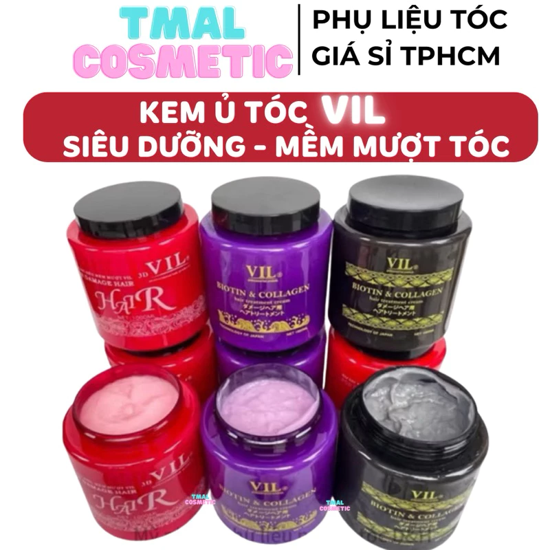 Hấp dầu kem xả ủ tóc collagen và biotin 3D Vil mềm mượt , sợi tóc săn chắc dung tích 1000ml