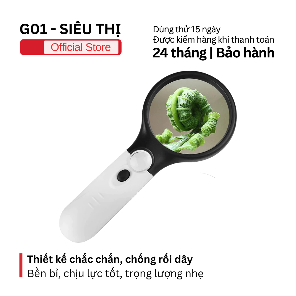 Kính lúp cầm tay có đèn LED G01, thấu kính thủy tinh phóng đại hỗ trợ đọc sách, sửa chữa