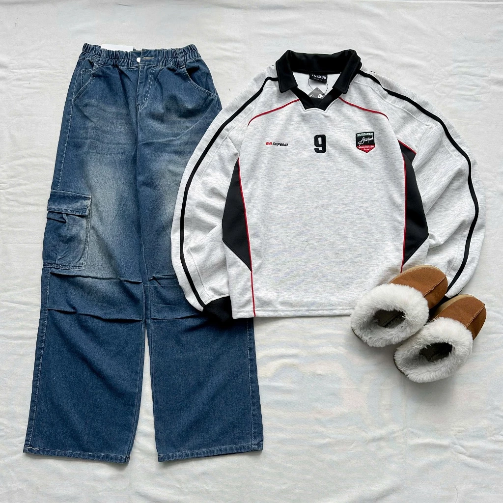 Quần Jean ống rộng ANY eo chun tôn dáng form unisex wash XANH - quần bò nam nữ dài from rộng dáng suông Jaystoree