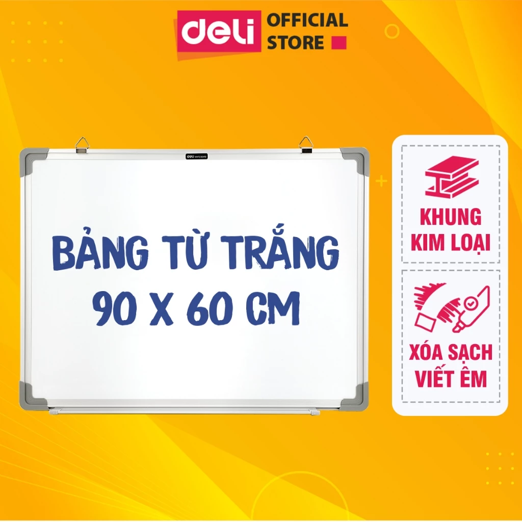 Bảng Từ Trắng DELI Kích Thước 90x60cm Bảng Mica Từ Tính Nam Châm Bảng Fooc Trắng Có Móc Treo Tường