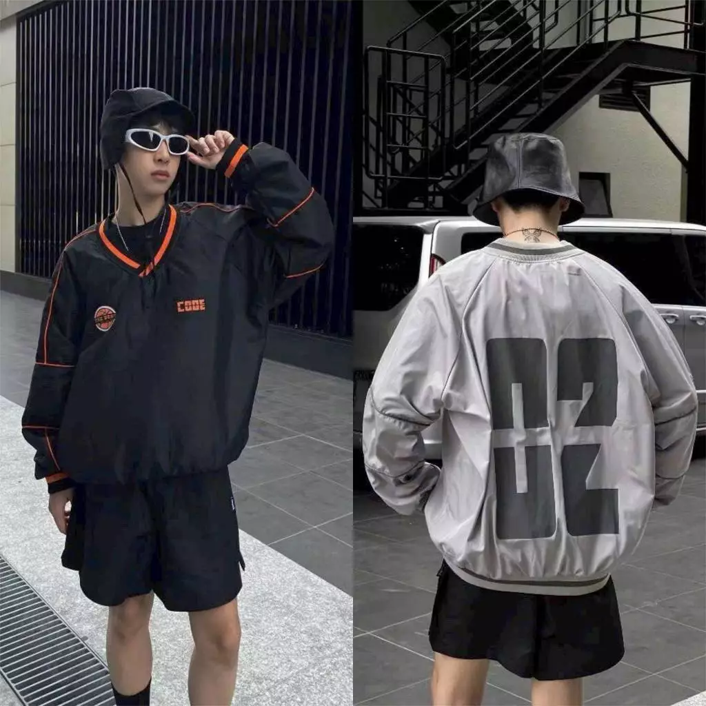 Áo Sweater Dù Cổ Tim 2 Lớp Bóng Rổ Form Rộng Unisex Cặp Đôi - Fs.shop68 In Lụa Số 02
