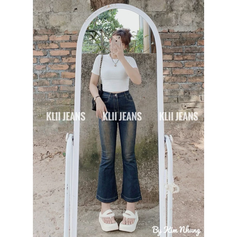 Quần jeans nữ ống loe 90-91(m45-m55) gấu 3p màu xịt đồng KLii jeans