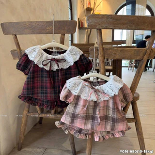X40 (8-30kg) - Sét Bộ Cộc Kẻ Phối Ren Tiểu Thư Cho Bé Gái - Vani Kids