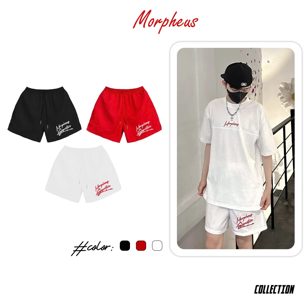 Quần short dù thêu Morpheus 2 lớp, quần đùi dù unisex thêu, Vải dù nhăn dày cao cấp, quần short dù thêu, quần short thêu