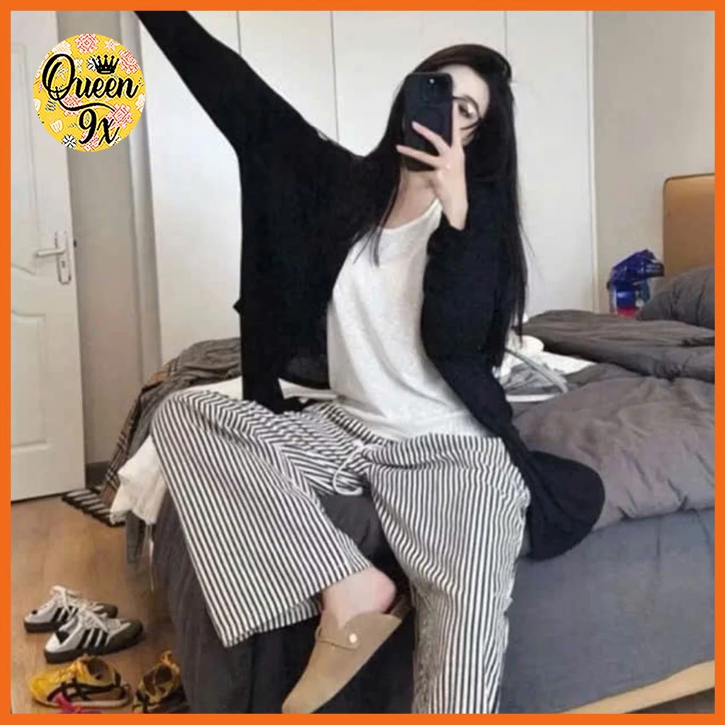 Quần Dài kẻ sọc ống rộng lưng Dáng Suông Cho Nữ dễ thương