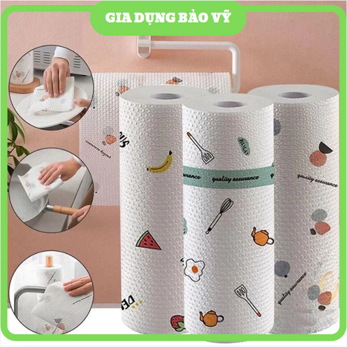 [COMBO] 5 CUỘN Khăn lau bếp đa năng Họa tiết 20CM siêu dai, thẩm hút tốt, có thể tái sử dụng BV13