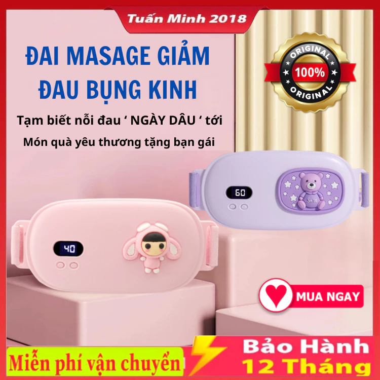 Đai massage bụng kinh, chườm ấm giảm đau 3 chế độ rung - Hàng cao cấp
