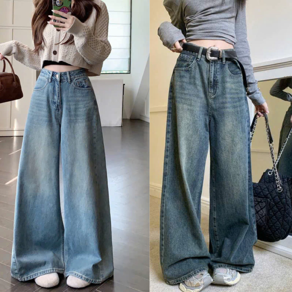 Quần jeans ống rộng mẫu trơn lưng cao, quần bò nữ ống suông nâng 3 hack dáng đủ size dưới 62kg mã QS29