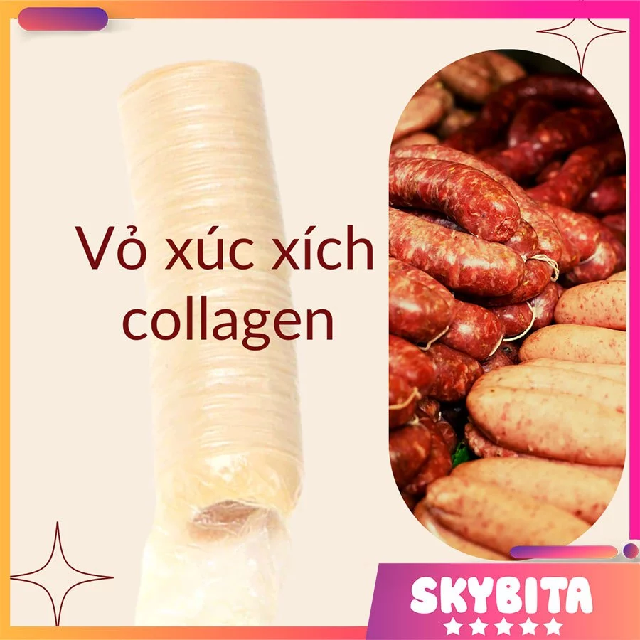 [07m] vỏ xúc xích collagen, vỏ collagen làm lạp xưởng, vỏ colagen làm trứng nướng phi 23/24