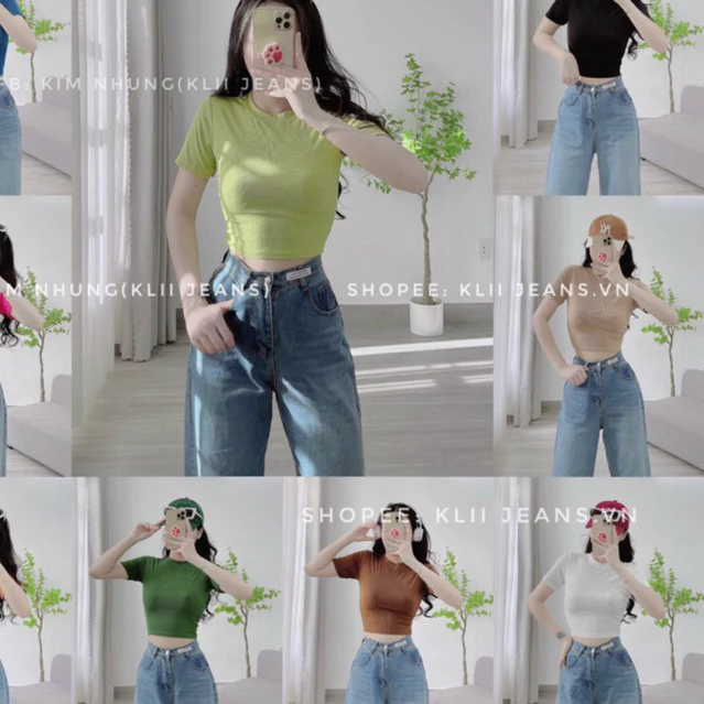 ❣️Áo phông tăm tay cộc croptop Qc mềm mịn ❣️KLii jeans