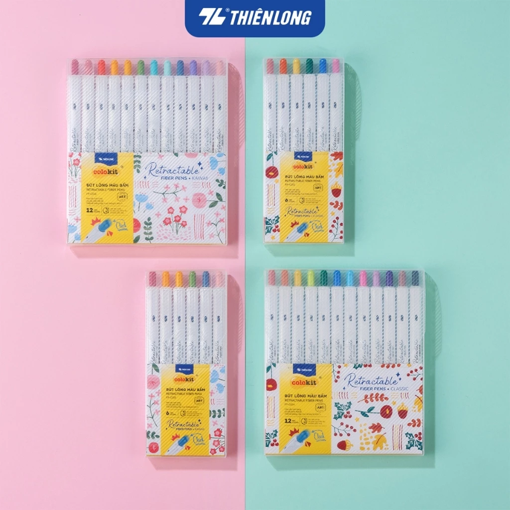 Bút lông màu bấm 6/12 màu Retractable Fiber Pens - Bút màu lông calligraphy Thiên Long Colokit 0.6mm Classic và Kawaii