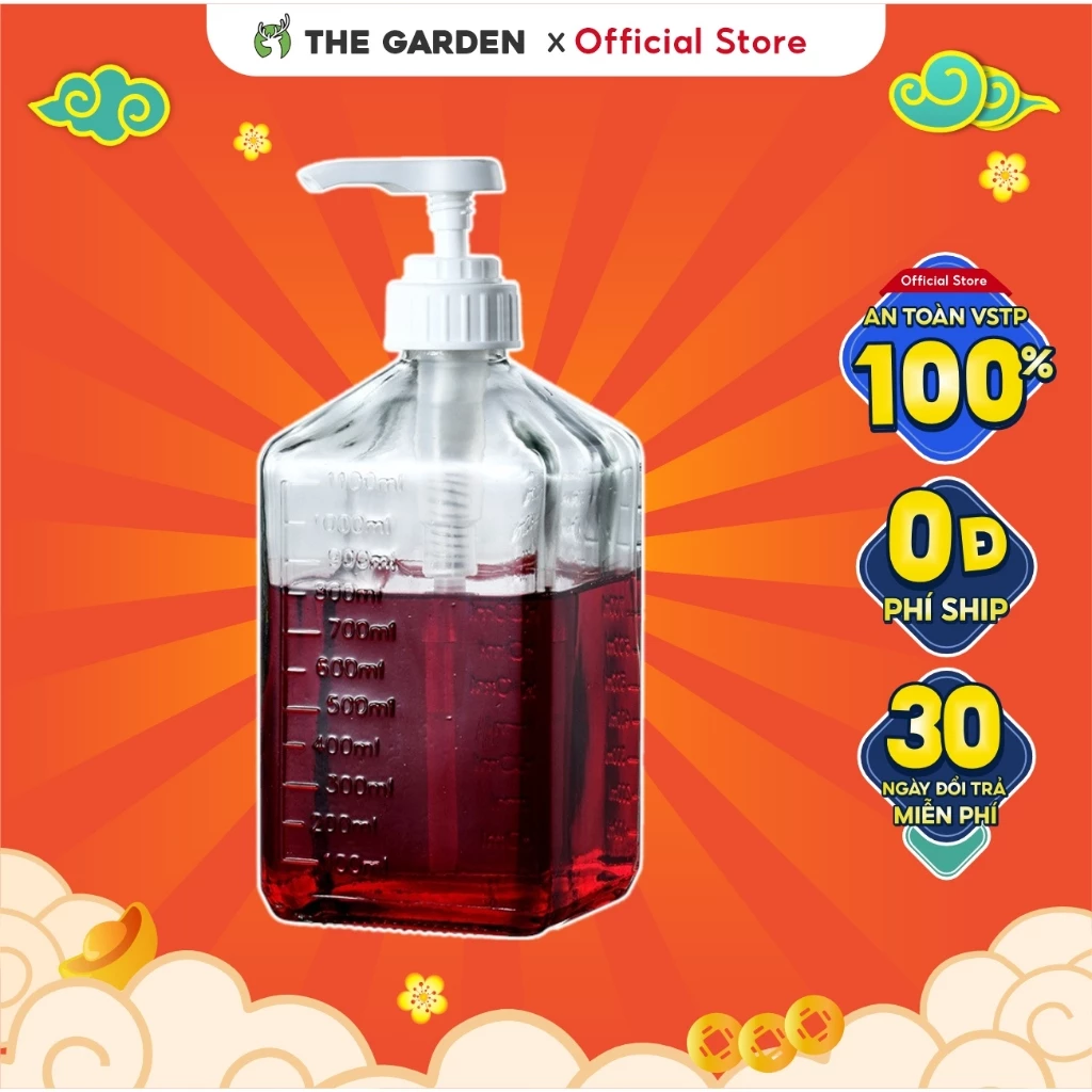 Bình đựng thực phẩm, siro bằng nhựa hoặc thủy tinh THE GARDEN IGWT x GREENBAR có vòi bơm định lượng 10ml 1 lần bơm