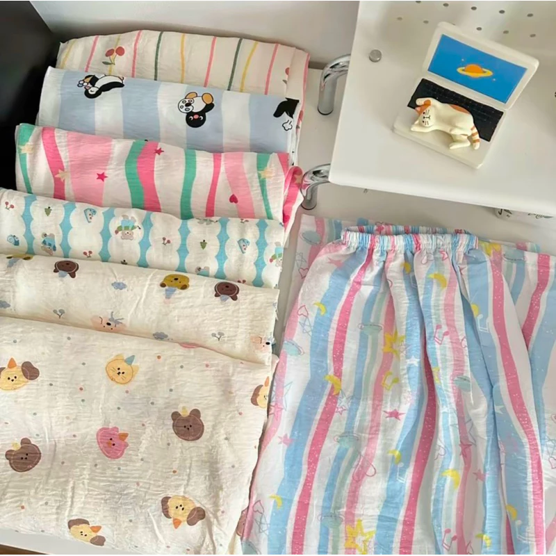 Quần Dài Pijama Đũi Hàn Hoạt Hình Dễ thương [FREESHIP] Quần Dài Ống Rộng Form Suông Phong Cách Hàn Quốc