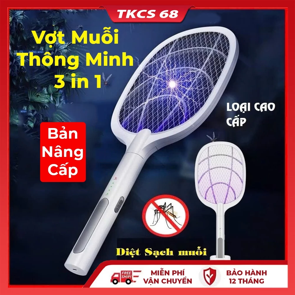 Vợt bắt muỗi kiêm đèn  tự động 2in1 bắt muỗi thông minh, pin 1200mAh tích hợp đèn led ánh sáng, có đế cắm sạc cao cấp