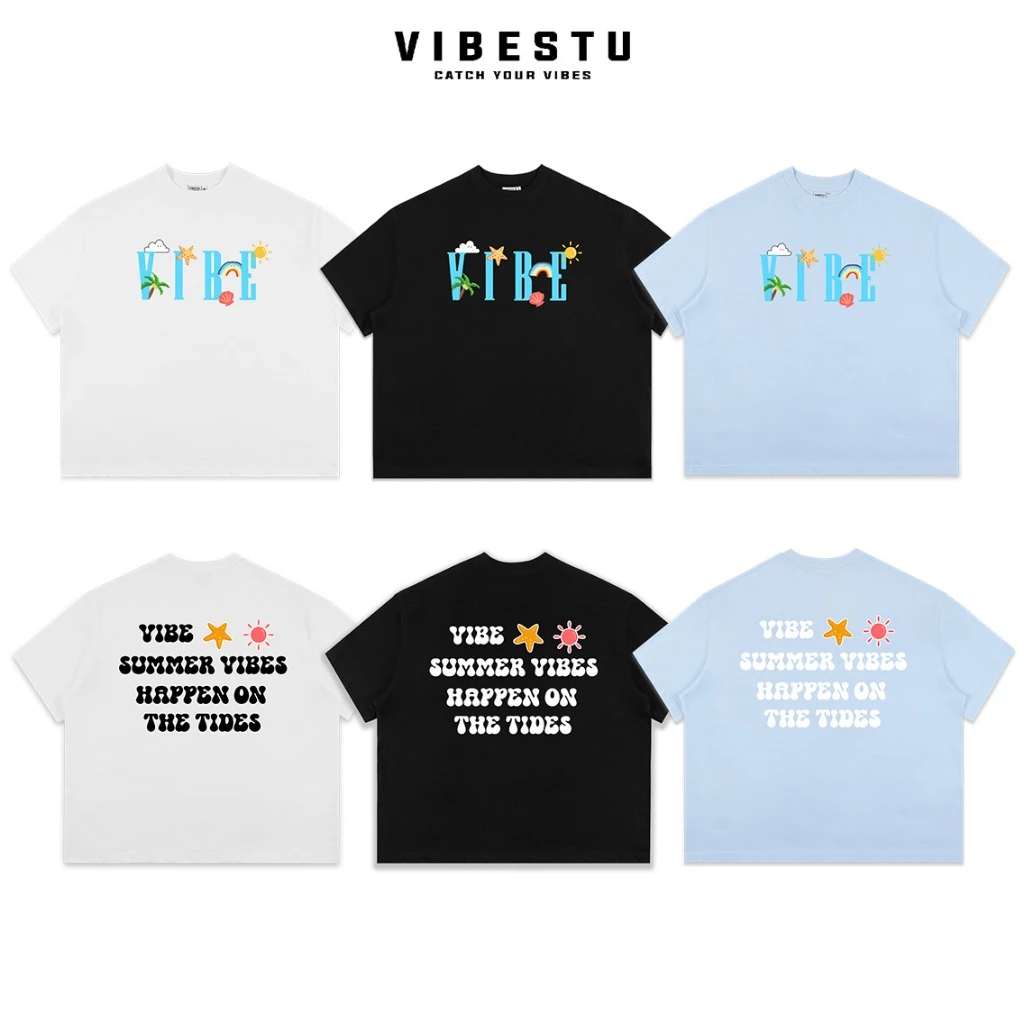 Áo Thun Local Brand VIBESTU " Summer Vibe " Form Big Boxy Unisex 250Gsm Cotton