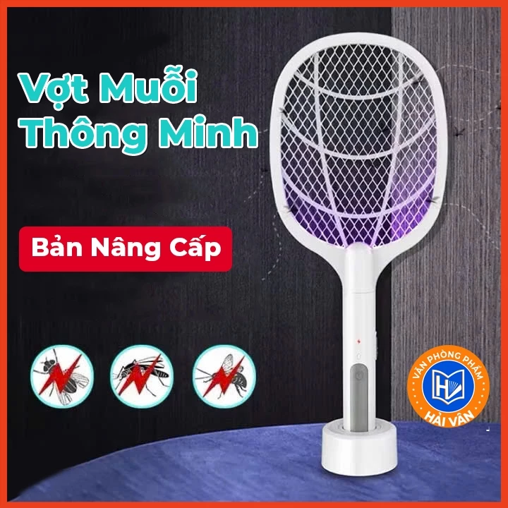 Vợt bắt muỗi kiêm đèn bắt muỗi thông minh tự động 2in1, tích hợp đèn led ánh sáng, có đế cắm sạc cao cấp pin 1200mAh