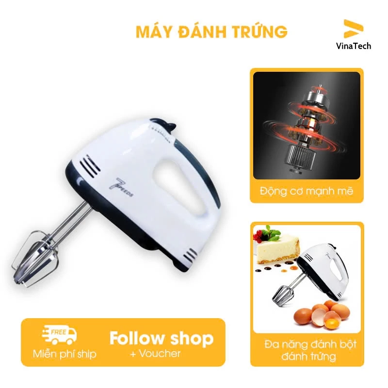 Máy Đánh Trứng - Máy Đánh Trứng Cầm Tay - Trộn Bột - Trộn Kem, Sữa, Cafe - Công Suất Cao, Nhuyễn Đều