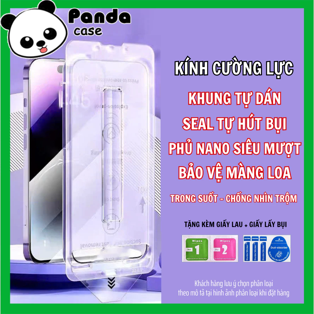 Kính Cường Lực Iphone Tự Dán Tự Hút Bụi GLASS Chống Nhìn Trộm Cho ip X Xs Xsmax ...16 16Pro 16Plus 16Promax Panda Case