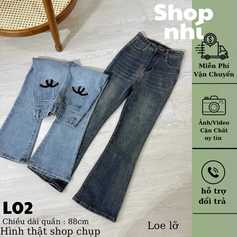 Quần jean nữ loe lỡ thêu túi 88cm size SML  Shop Nhí ( L01 - quần loe lỡ ) 6763