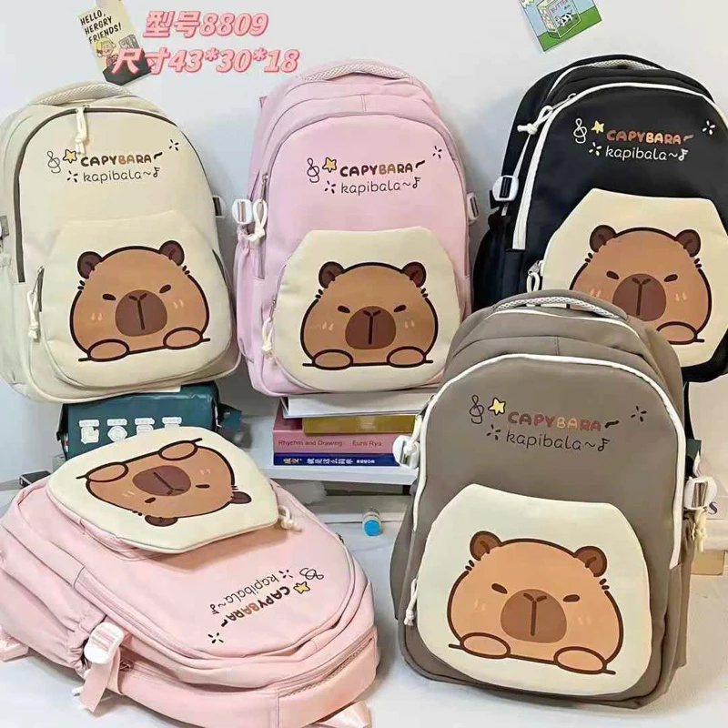 Balo học sinh thời trang Hàn Quốc họa tiết Chuột lang Capybara ngăn chứa đồ lớn phù hợp với học sinh tiểu học, trung học