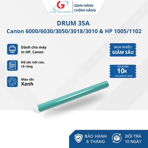 Drum 35A – Tương Thích Canon 6000/6030/3050/3018/3010 & HP 1005/1102 In Sắc Nét, Bền Bỉ | MỰC IN ĐỨC QUÝ