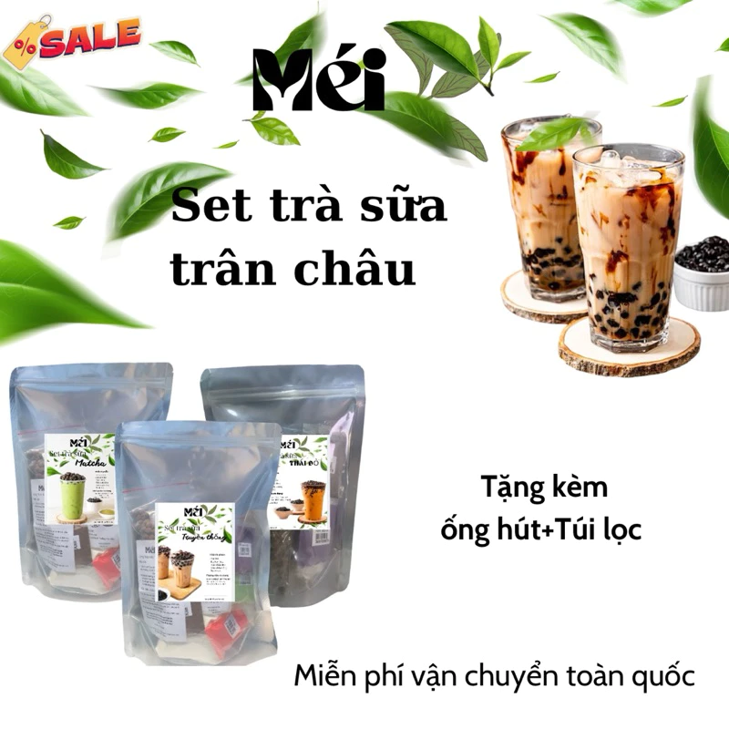 Set Nguyên Liệu Trà Sữa Trân Châu Đường Đen Tự Pha 10 LY  Dễ Nấu Tại Nhà tặng túi lọc và ống hút