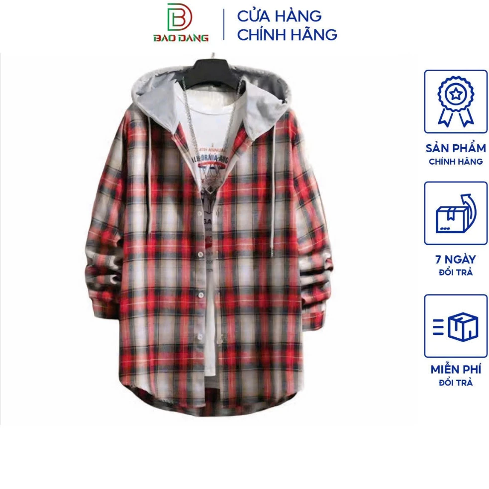 Áo khoác sơ mi chống nắng nam nữ flannel có mũ nón nỉ 2 lớp chất liệu nỉ dạ cotton dài tay form rộng Bảo Đăng.