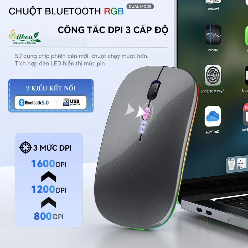 Chuột Không Dây Bluetooth Pin Sạc Siêu Mỏng Loại Tốt Có LED RGB Chuột Dùng Cho Điện Thoại Máy Tính