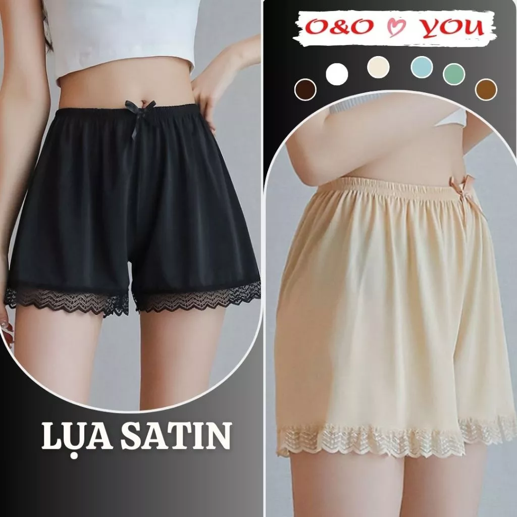 Quần đùi nữ mặc nhà lụa satin cao cấp O&O cạp chun co dãn mềm mại quyến rũ nhiều màu A22488