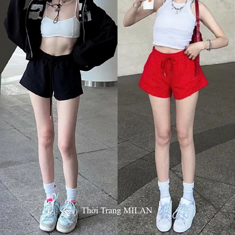 Quần Short Nữ Mùa Hè đi biển mặc ở nhà chơi thể thao M860 - Quần đùi nữ cạp chun co giãn có túi vải ép dày