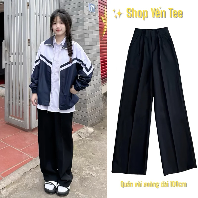 Quần vải ống suông 1 cúc ,cạp cao thiết kế xếp ly Yến Tee Shop mặc che khuyết điểm nữ #2229 #608